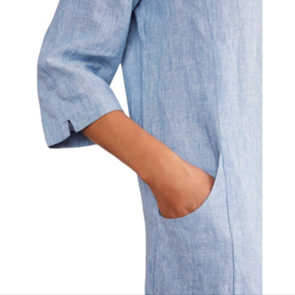 Boden Laurie Dress Women's Size 10R Blue Chambray Linen Casual - Picture 3 of 9